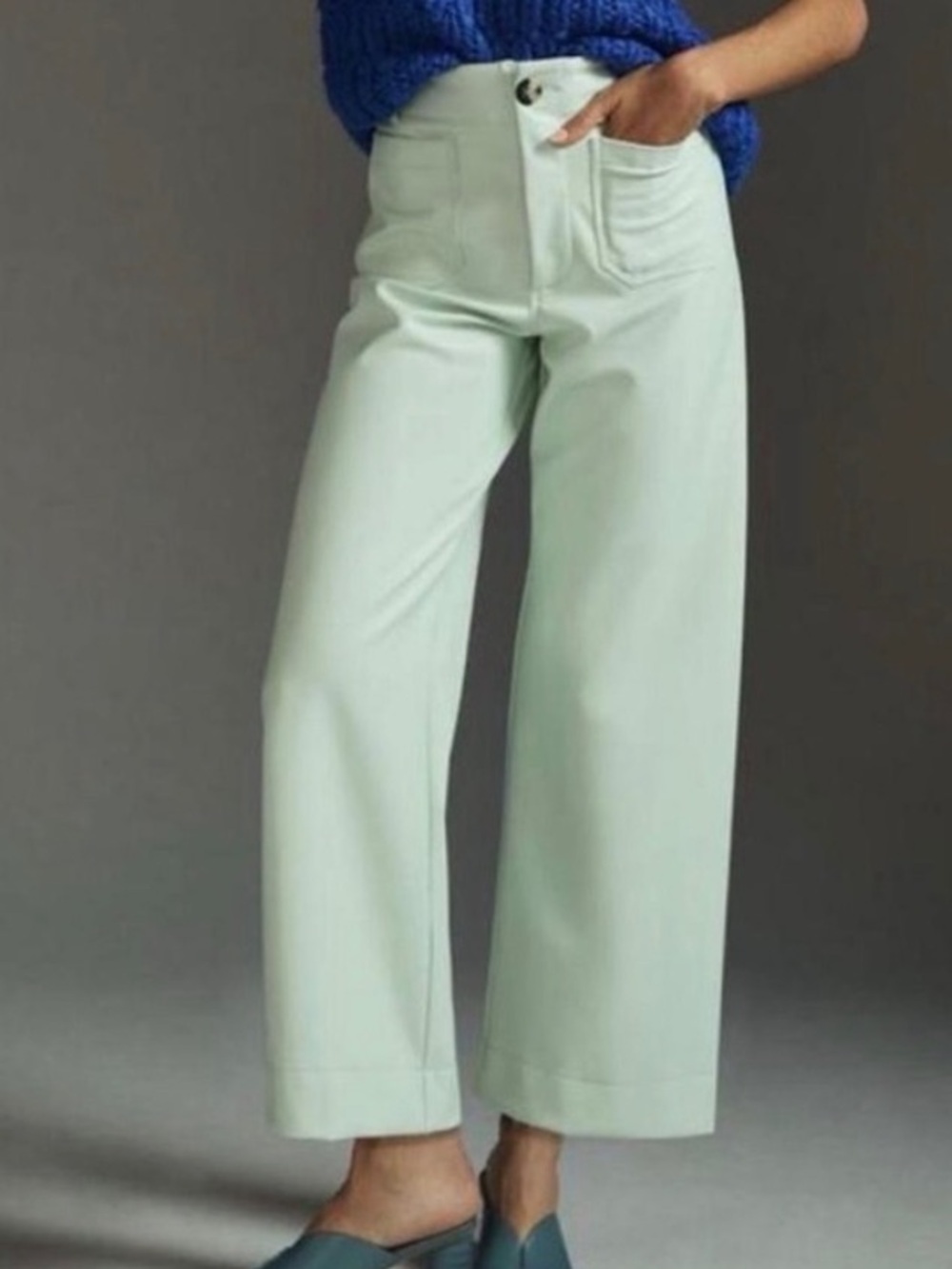 Maeve Anthropologie Colette Pants Women 27 Mint Green Faux Leather Crop Wide Leg
